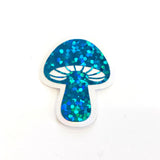 Mini Teal Mushroom Sticker Set, sparkly toadstool decals for cottagecore crafts and scrapbooks.