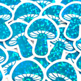 Mini Teal Mushroom Sticker Set, sparkly toadstool decals for cottagecore crafts and scrapbooks.