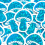 Mini Teal Mushroom Sticker Set, sparkly toadstool decals for cottagecore crafts and scrapbooks.