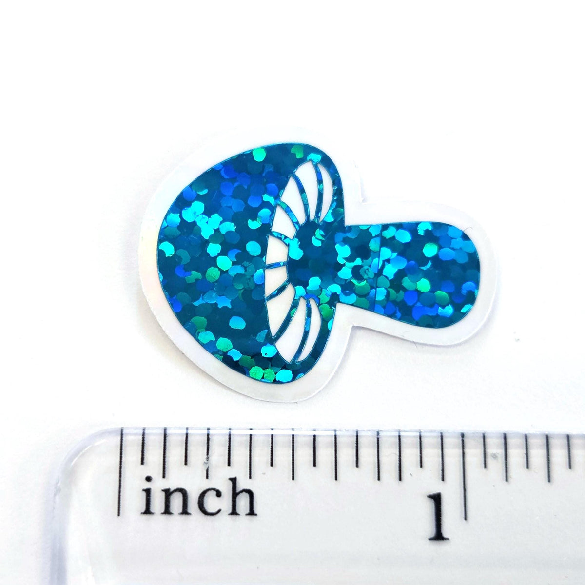 Mini Teal Mushroom Sticker Set, sparkly toadstool decals for cottagecore crafts and scrapbooks.