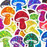 Mini Teal Mushroom Sticker Set, sparkly toadstool decals for cottagecore crafts and scrapbooks.