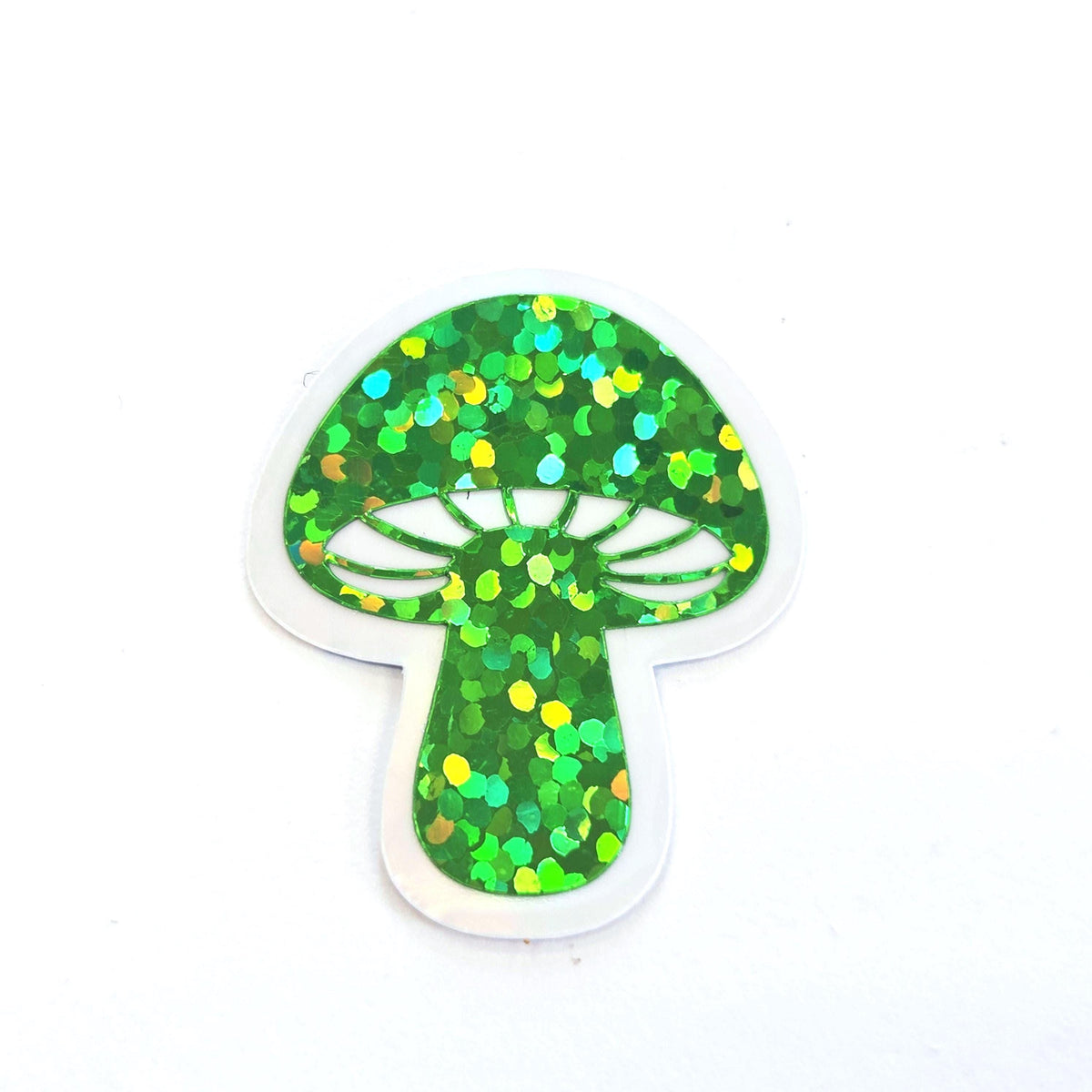 Mini Spring Green Mushroom Sticker Set, die-cut sparkly toadstool decals for cottagecore craft supplies