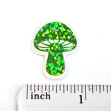 Mini Spring Green Mushroom Sticker Set, die-cut sparkly toadstool decals for cottagecore craft supplies