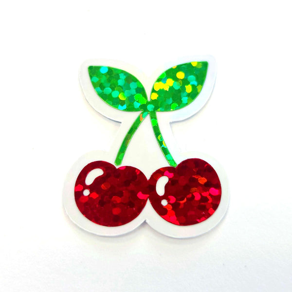 Red Cherry Sticker Set, Glitter Vinyl Decals for crafts, one inch, choose amount