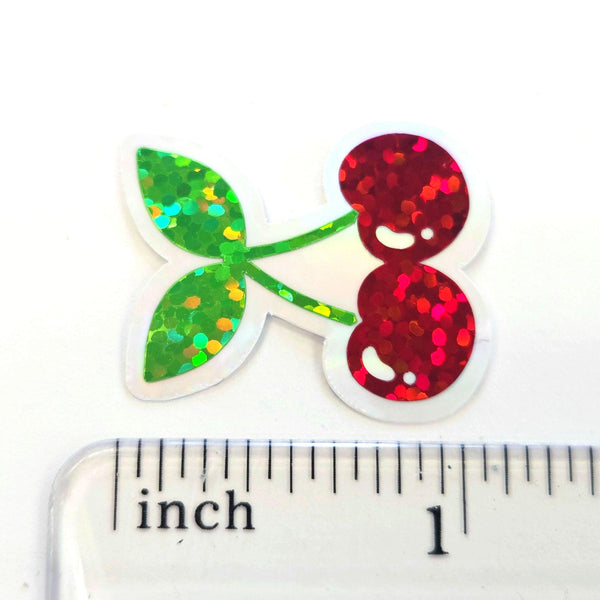 Red Cherry Sticker Set, Glitter Vinyl Decals for crafts, one inch, choose amount