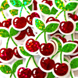 Red Cherry Sticker Set, Glitter Vinyl Decals for crafts, one inch, choose amount