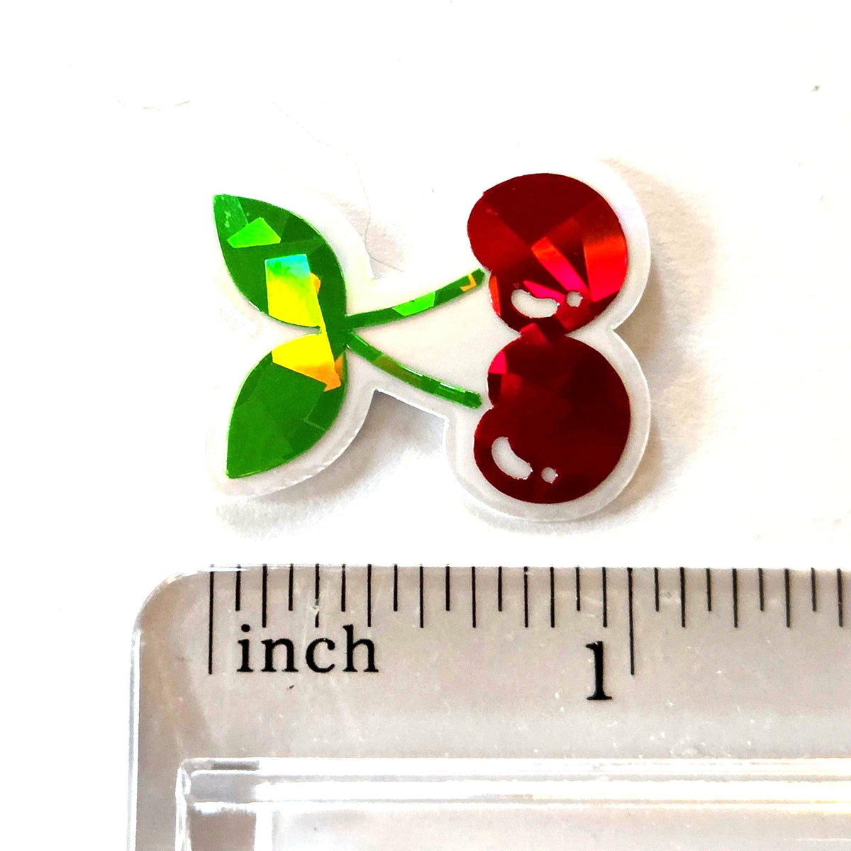 Mini Red Cherry Sticker Set, Sparkly Vinyl Decals for crafts, one inch, choose amount