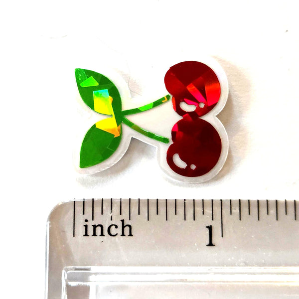 Mini Red Cherry Sticker Set, Sparkly Vinyl Decals for crafts, one inch, choose amount