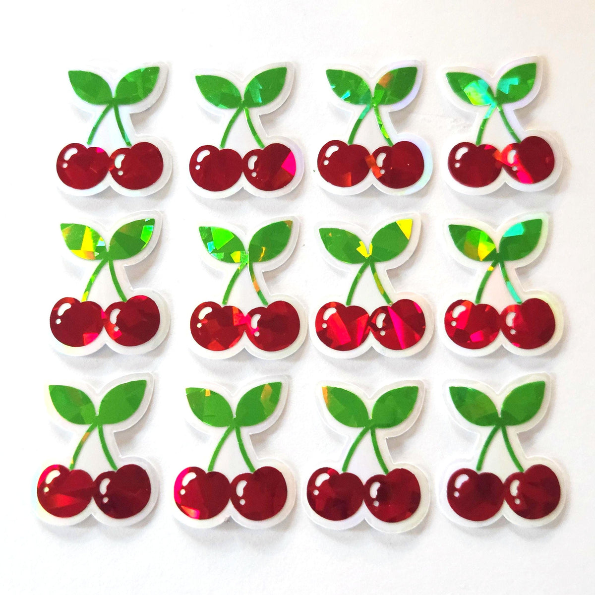 Mini Red Cherry Sticker Set, Sparkly Vinyl Decals for crafts, one inch, choose amount