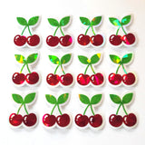 Mini Red Cherry Sticker Set, Sparkly Vinyl Decals for crafts, one inch, choose amount