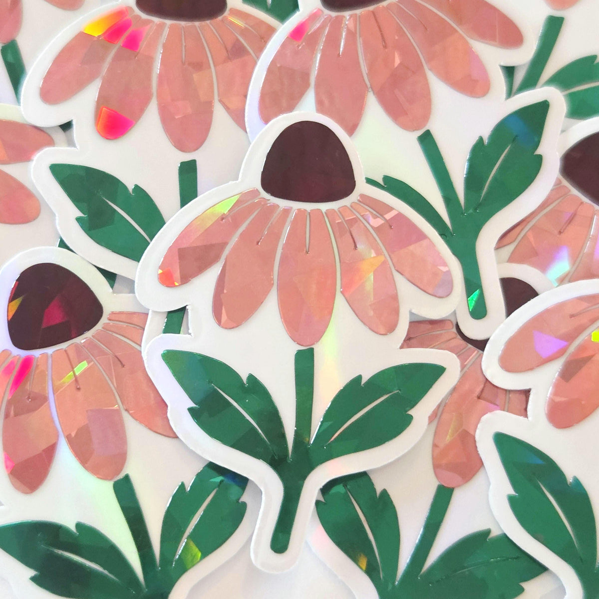 Pink Coneflowers Mini Sticker Set, Sparkly Summer Blooms, Garden Journal Scrapbook Embellishments