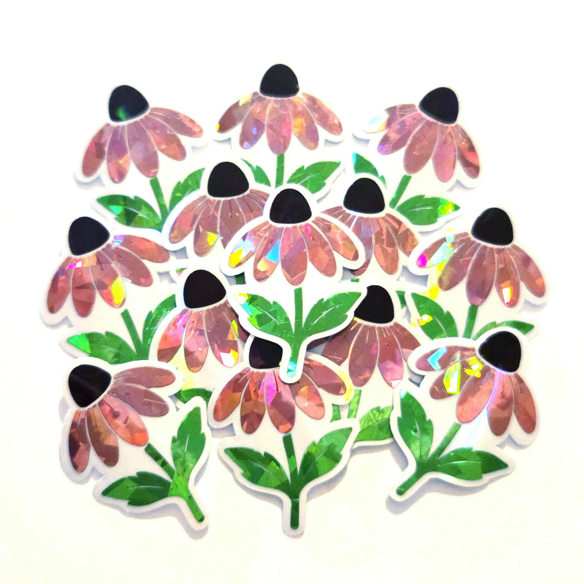 Pink Coneflowers Mini Sticker Set, Sparkly Summer Blooms, Garden Journal Scrapbook Embellishments