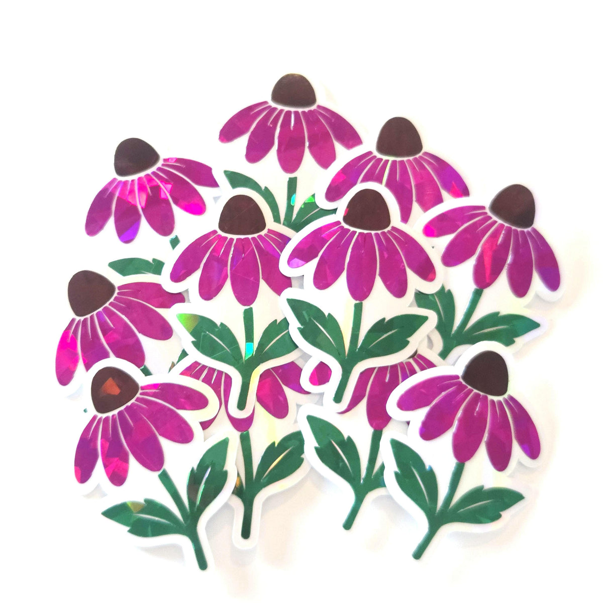 Hot Pink Coneflowers Mini Sticker Set, Sparkly Summer Blooms, Garden Journal Scrapbook Embellishments