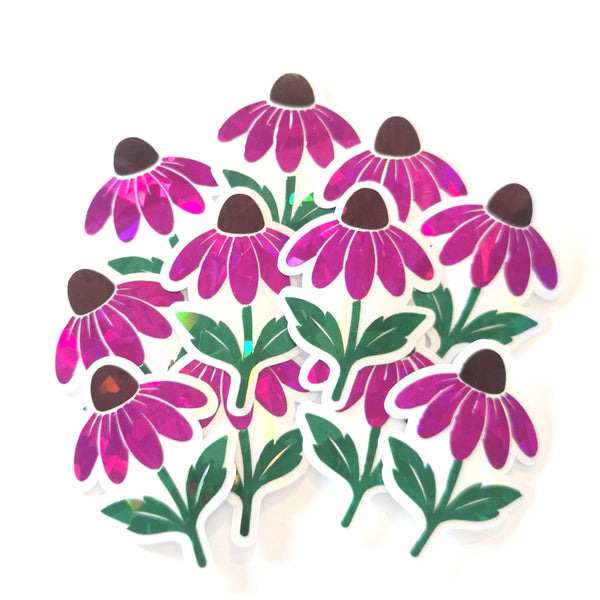 Hot Pink Coneflowers Mini Sticker Set, Sparkly Summer Blooms, Garden Journal Scrapbook Embellishments