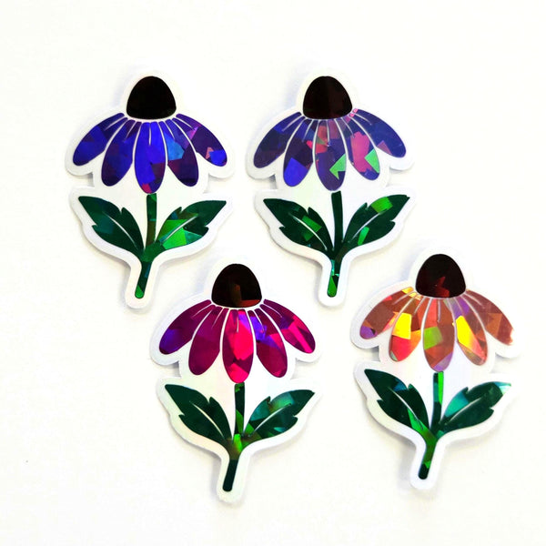 Hot Pink Coneflowers Mini Sticker Set, Sparkly Summer Blooms, Garden Journal Scrapbook Embellishments