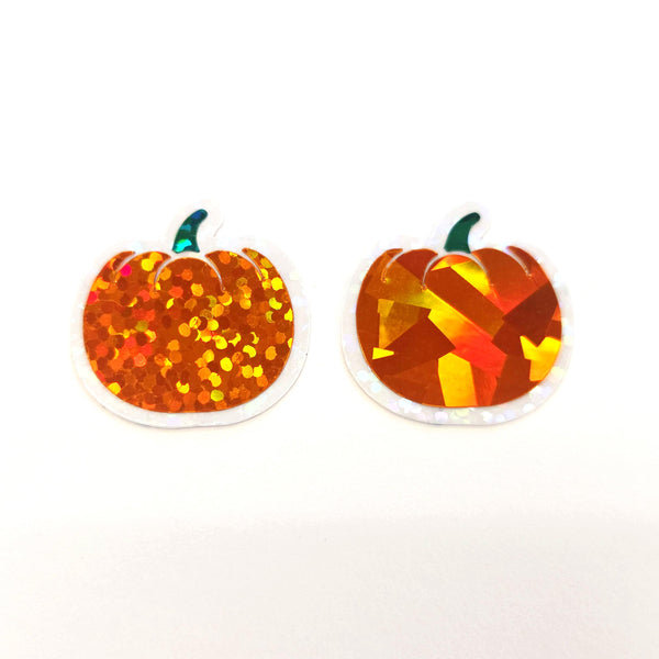 Orange Pumpkin Mini Stickers Set, sparkly fall vegetable stickers for planners, journals and Halloween scrapbook pages.