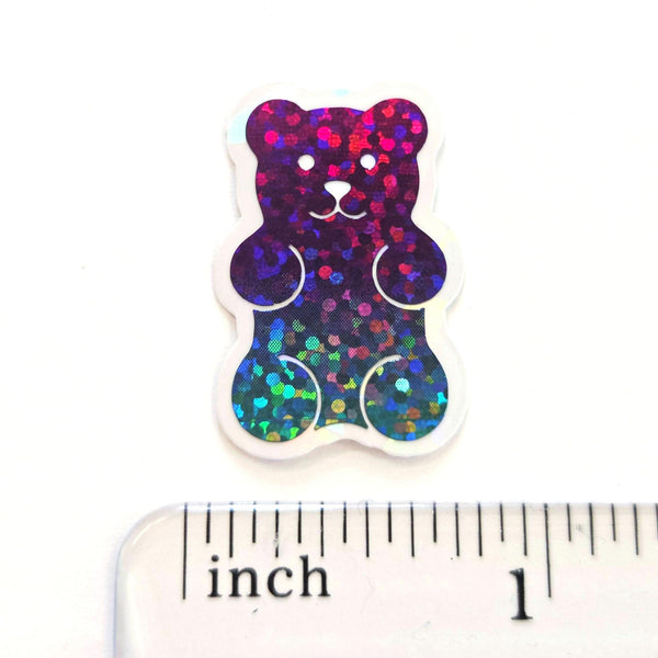 Rainbow Glitter Gummy Bears Mini Sticker Set, Candy Decals with clear outline