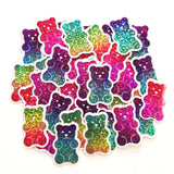Rainbow Glitter Gummy Bears Mini Sticker Set, Candy Decals with clear outline