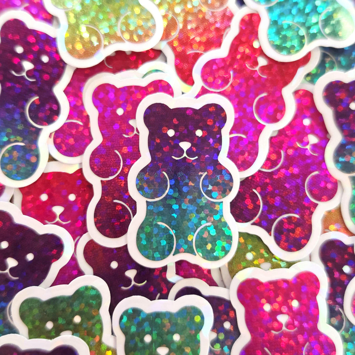 Rainbow Glitter Gummy Bears Mini Sticker Set, Candy Decals with clear outline