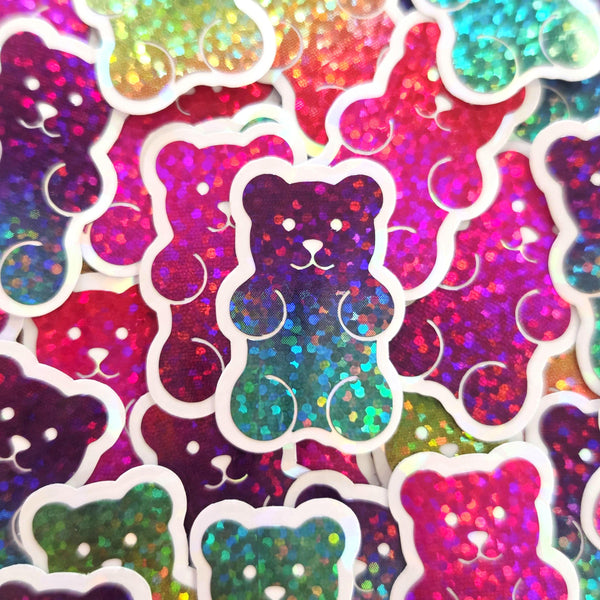 Rainbow Glitter Gummy Bears Mini Sticker Set, Candy Decals with clear outline