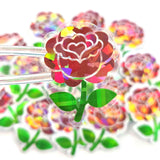 Pink Roses Flower Sticker Set, small sparkly summer blooms for journals, garden planners, envelopes, scrapbook pages and crafts.
