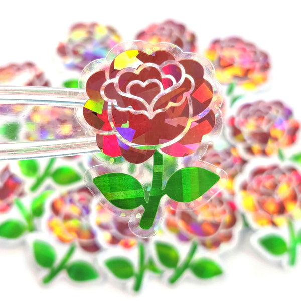 Pink Roses Flower Sticker Set, small sparkly summer blooms for journals, garden planners, envelopes, scrapbook pages and crafts.