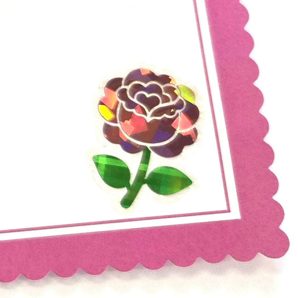 Pink Roses Flower Sticker Set, small sparkly summer blooms for journals, garden planners, envelopes, scrapbook pages and crafts.