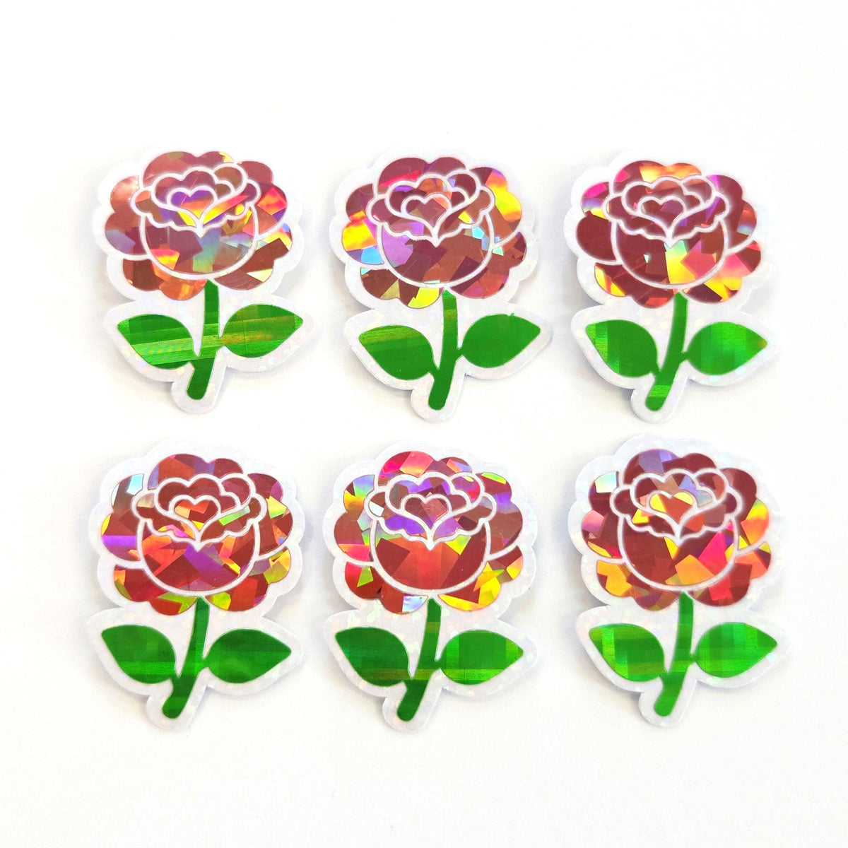 Pink Roses Flower Sticker Set, small sparkly summer blooms for journals, garden planners, envelopes, scrapbook pages and crafts.