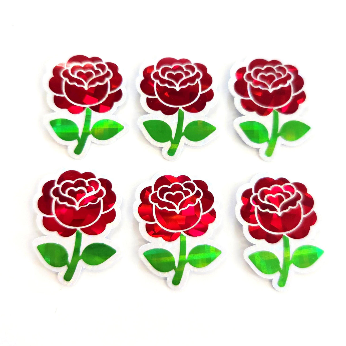 Red Roses Flower Sticker Set, small sparkly summer blooms for journals, garden planners, envelopes, scrapbook pages and crafts.