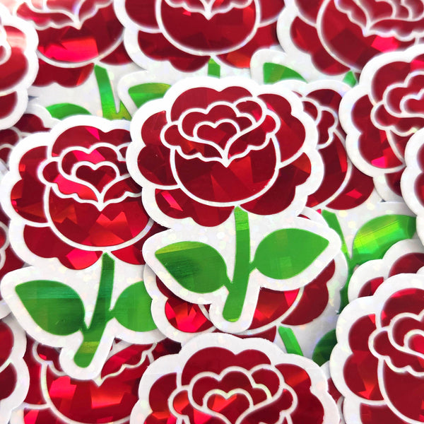 Red Roses Flower Sticker Set, small sparkly summer blooms for journals, garden planners, envelopes, scrapbook pages and crafts.