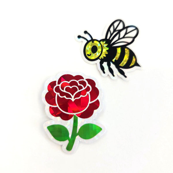 Red Roses Flower Sticker Set, small sparkly summer blooms for journals, garden planners, envelopes, scrapbook pages and crafts.