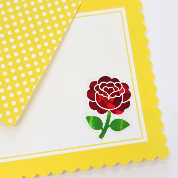 Red Roses Flower Sticker Set, small sparkly summer blooms for journals, garden planners, envelopes, scrapbook pages and crafts.