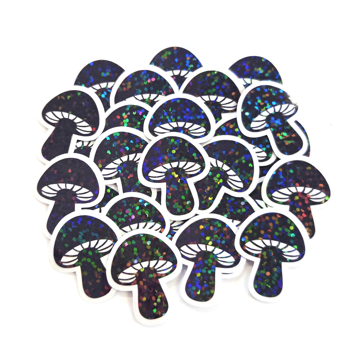 Black Mushrooms Mini Sticker Set, sparkly toadstools for cottagecore scrapbooking, crafts, journals