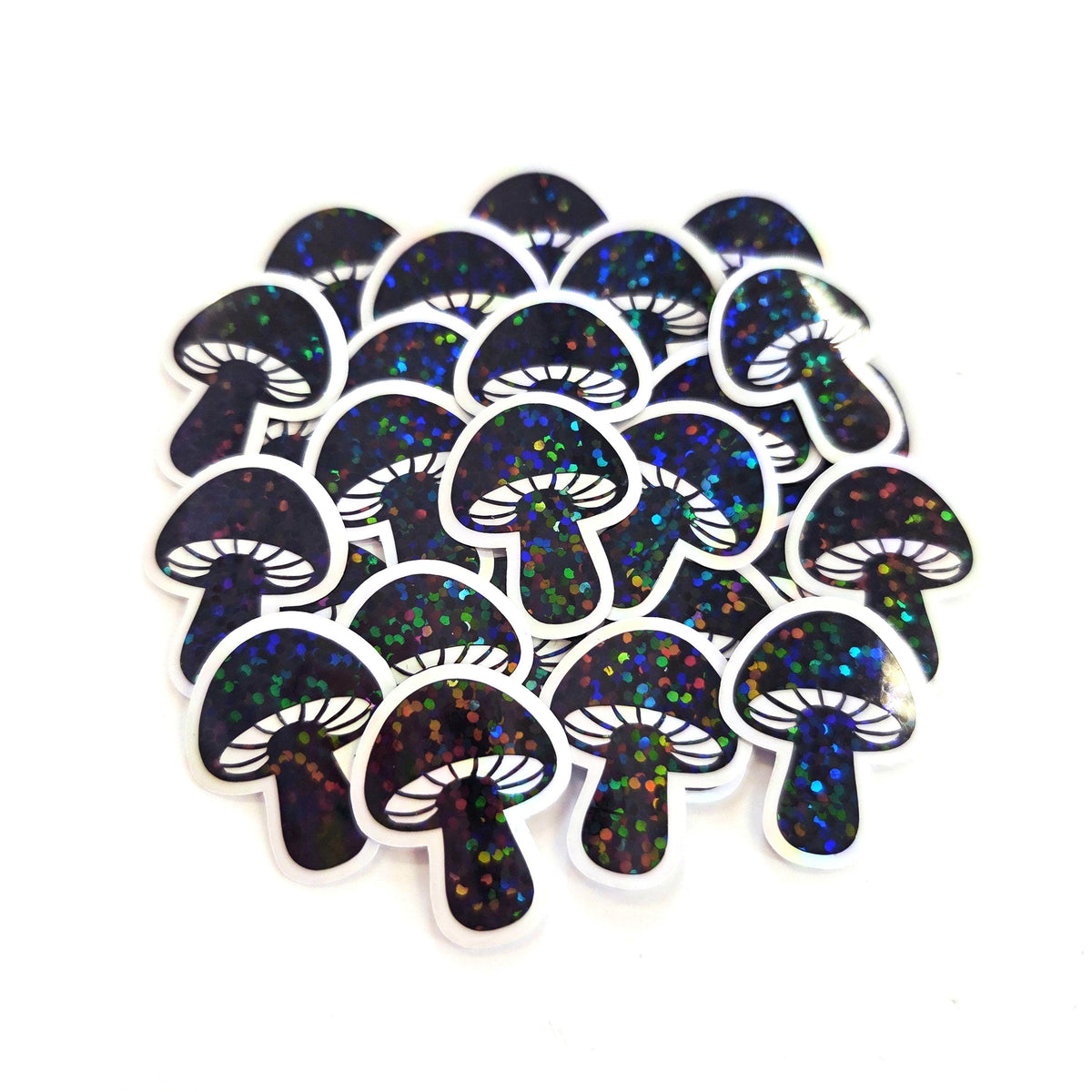 Black Mushrooms Mini Sticker Set, sparkly toadstools for cottagecore scrapbooking, crafts, journals