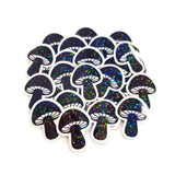 Black Mushrooms Mini Sticker Set, sparkly toadstools for cottagecore scrapbooking, crafts, journals