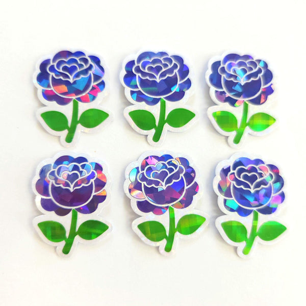 Purple Roses Flower Sticker Set, small sparkly summer blooms for journals, garden planners, envelopes, scrapbook pages and crafts.