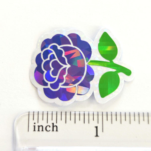 Purple Roses Flower Sticker Set, small sparkly summer blooms for journals, garden planners, envelopes, scrapbook pages and crafts.