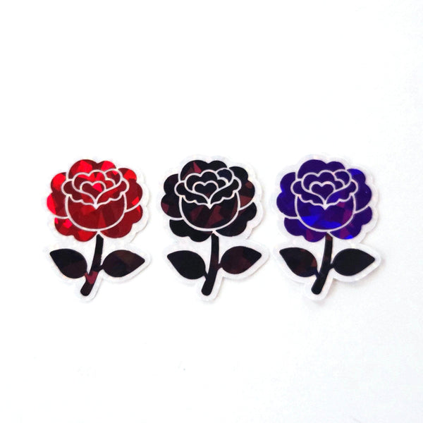 Black Roses Flower Sticker Set, small sparkly gothic blooms fo dark romance book journals, planners, envelopes, scrapbook pages