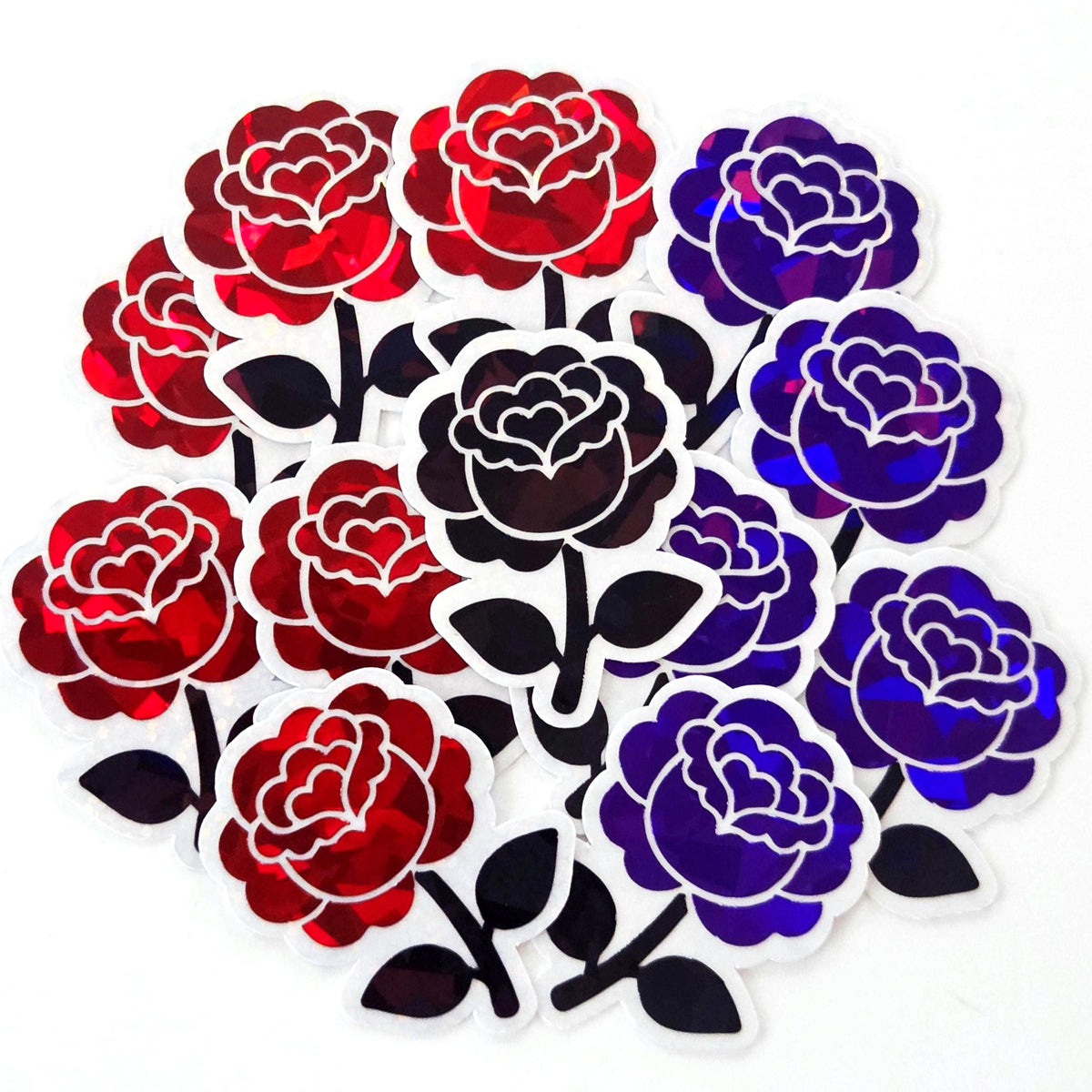 Black Roses Flower Sticker Set, small sparkly gothic blooms fo dark romance book journals, planners, envelopes, scrapbook pages