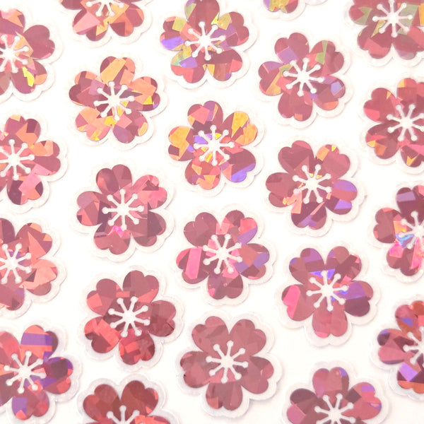 Sakura Blossom Flowers Die Cut Stickers Set, Sparkly Pink Cherry Blooms