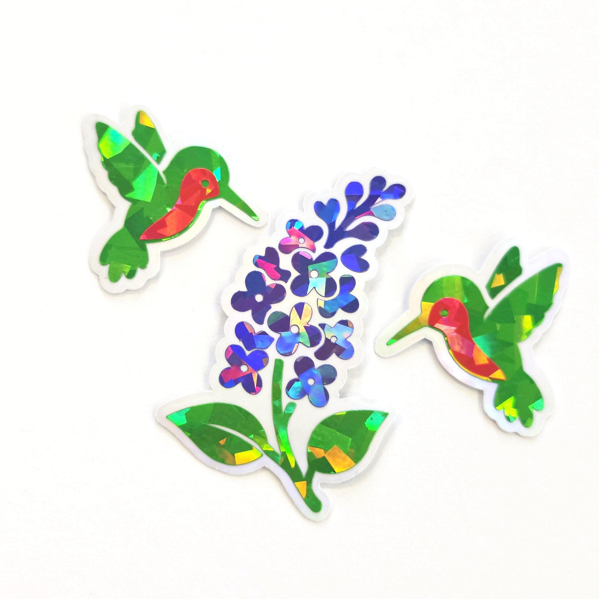 Green Hummingbirds Mini Sticker Set, Sparkly Vinyl Birds for Crafts, Planners, Journals
