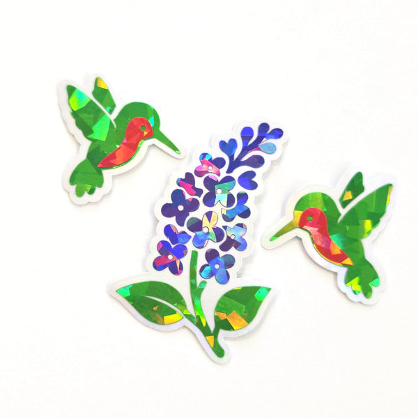Green Hummingbirds Mini Sticker Set, Sparkly Vinyl Birds for Crafts, Planners, Journals
