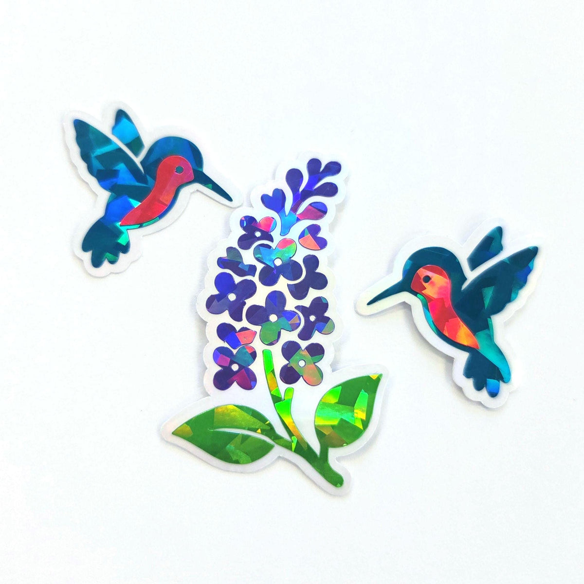 Turquoise Hummingbirds Mini Sticker Set, Sparkly Vinyl Birds for Crafts, Planners, Journals