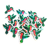 Dark Green Hummingbirds Mini Sticker Set, Sparkly Vinyl Birds for Crafts, Planners, Journals