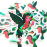 Dark Green Hummingbirds Mini Sticker Set, Sparkly Vinyl Birds for Crafts, Planners, Journals
