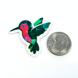 Dark Green Hummingbirds Mini Sticker Set, Sparkly Vinyl Birds for Crafts, Planners, Journals