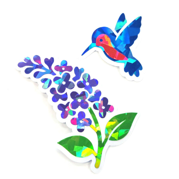 Blue Hummingbirds Mini Sticker Set, Sparkly Vinyl Birds for Crafts, Planners, Journals