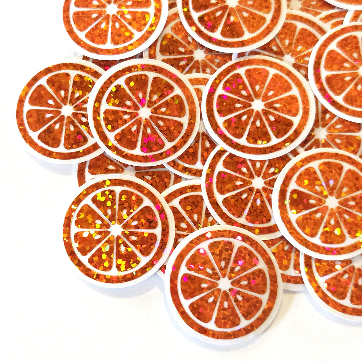 Orange Slice Mini Stickers, Small Sparkly Fruit Stickers for Crafts, Food Journals and Planners.