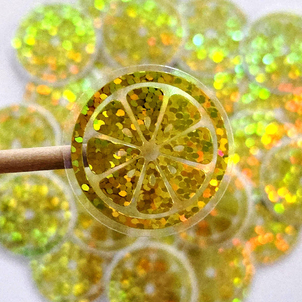 Lemon Slice Mini Stickers, Small Sparkly Citrus Fruit Stickers for Crafts, Food Journals and Planners.