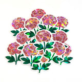 Red Peony Flower Sticker Set, small sparkly summer blooms for journals, garden planners, wedding envelopes, scrapbook pages and crafts.